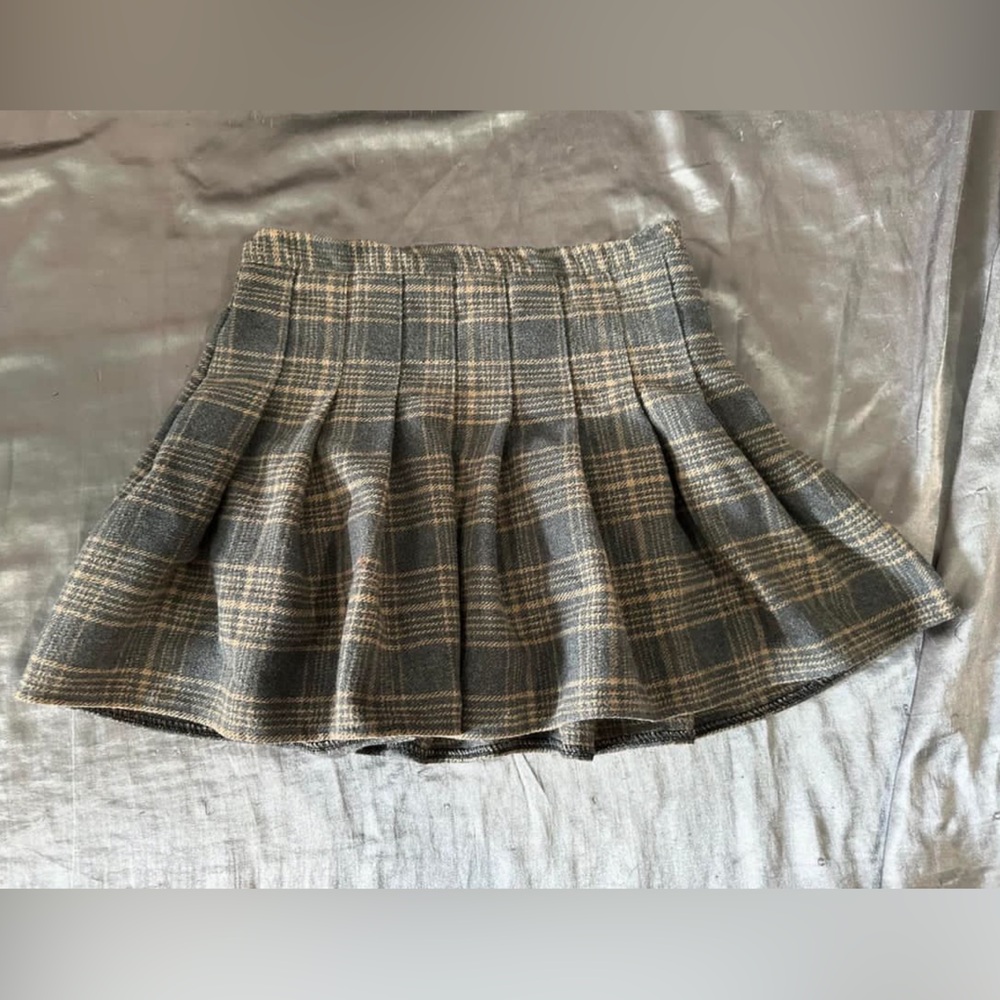 cozy cashmere short plaid pleated skirt